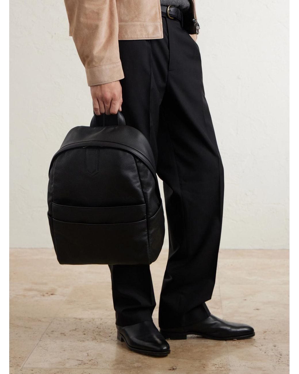 Canali Black Full-Grain Leather Backpack for men