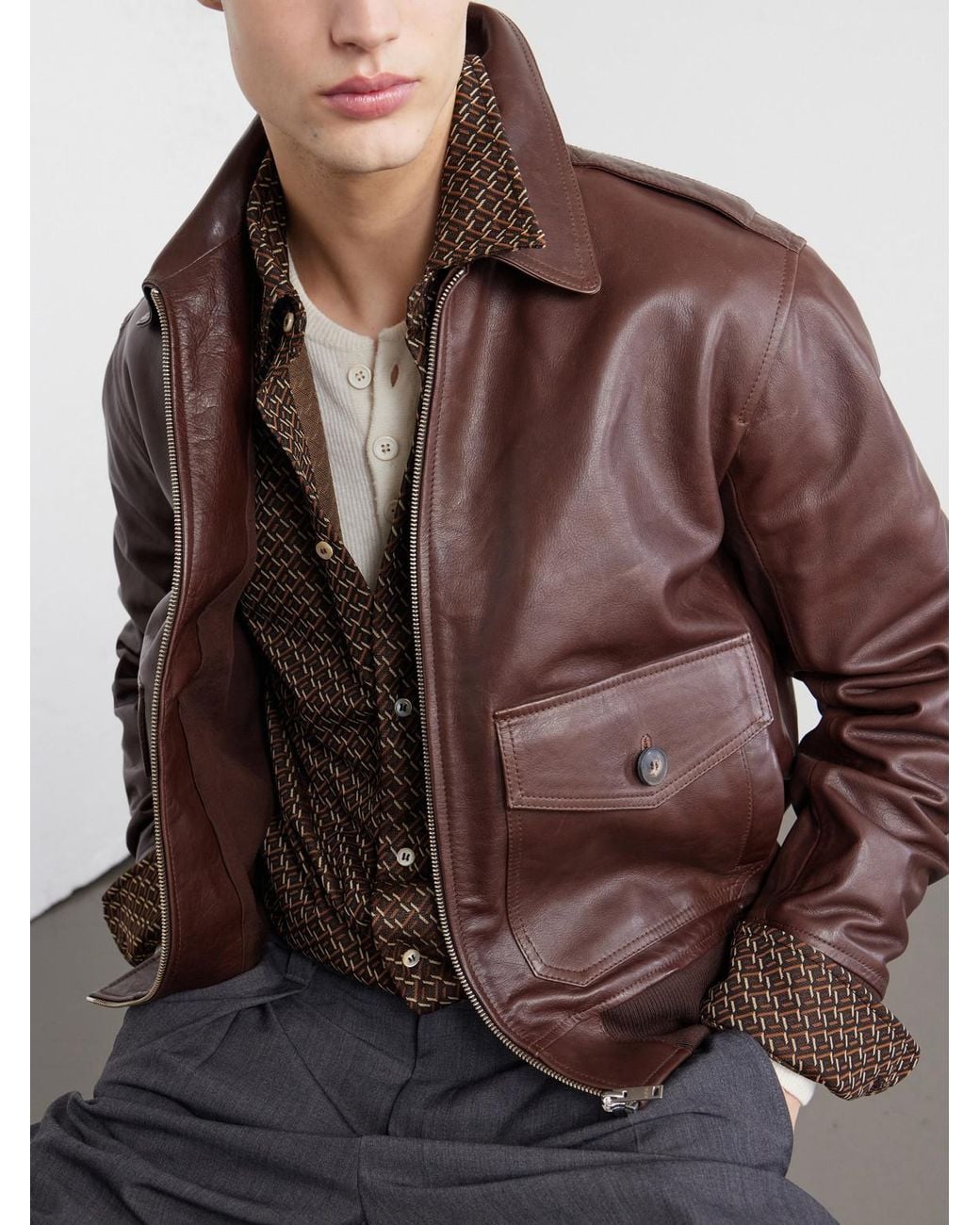 A.P.C. Brown Gael Leather Jacket for men
