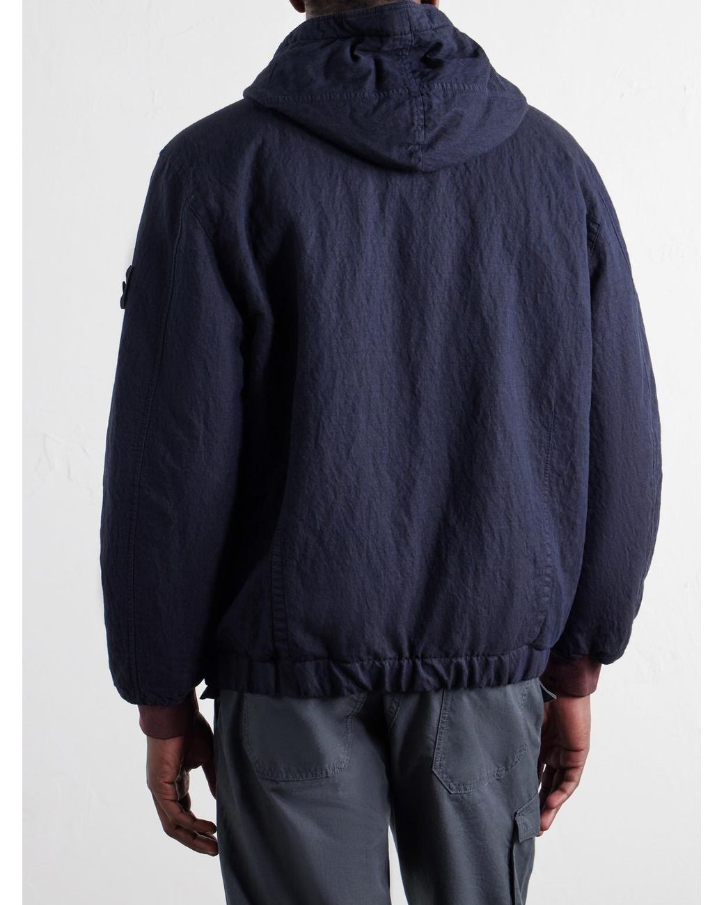 Stone Island Blue Garment-Dyed Hooded Cotton Blend-Tc Padded Twill Jacket for men