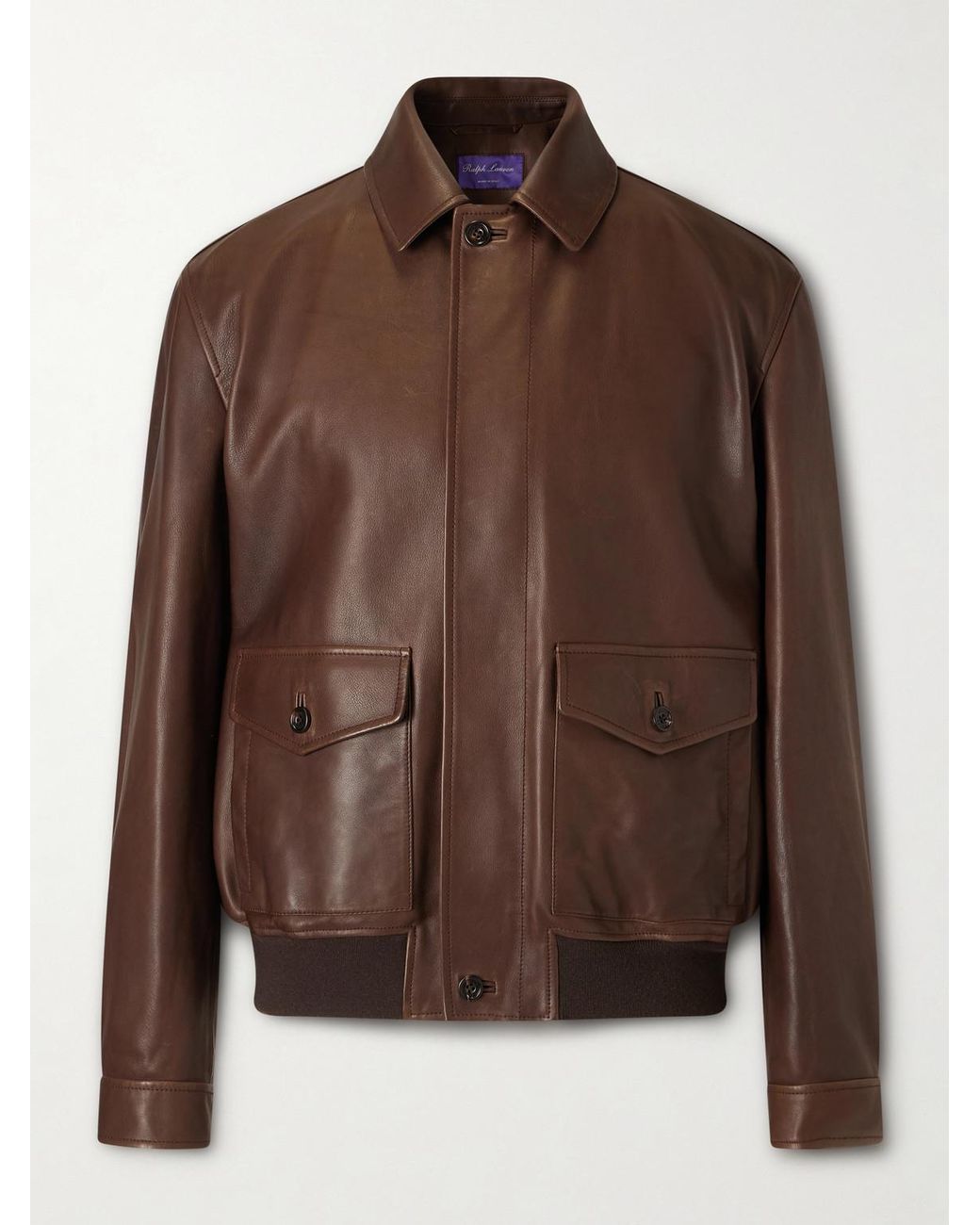 Ralph Lauren Brown Leather Bomber Jacket for men