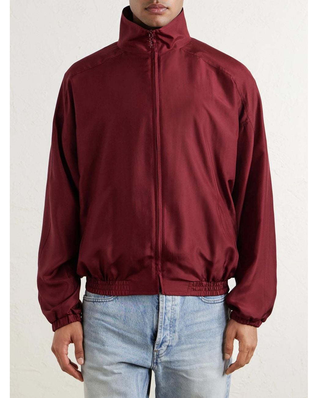 Saint Laurent Red Silk-Habotai Blouson Jacket for men