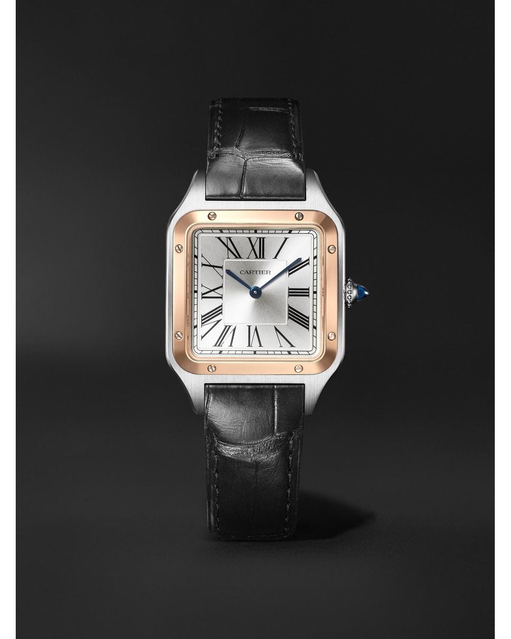 Cartier Black Santos-Dumont Large 18-Karat Rose And Stainless Steel Watch, Ref. W2Sa0037 for men