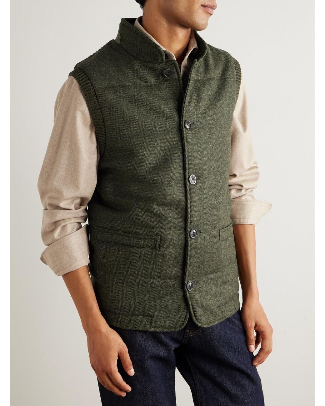 James Purdey & Sons Green Padded Herringbone Wool-Blend Gilet for men