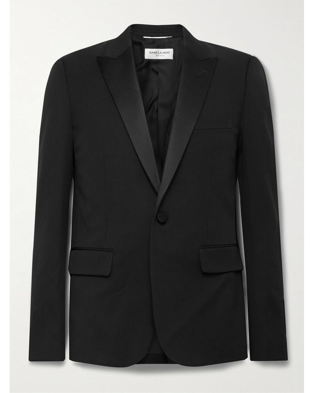 Saint Laurent Black Slim-Fit Satin-Trimmed Wool Blazer for men