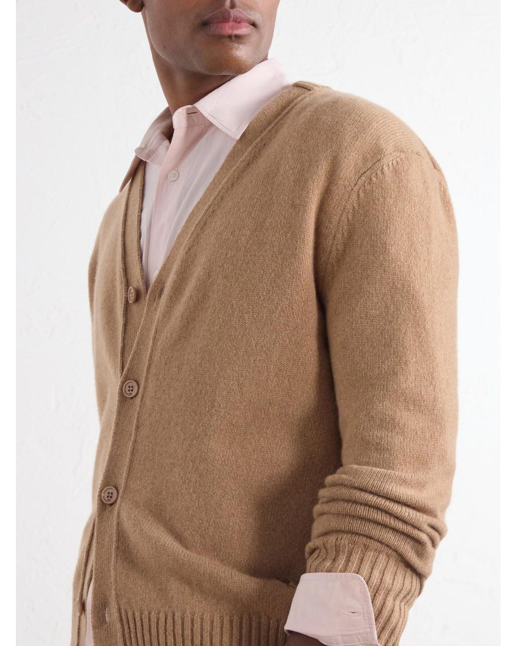AMI Natural Logo-Embroidered Cashmere And Wool-Blend Cardigan for men