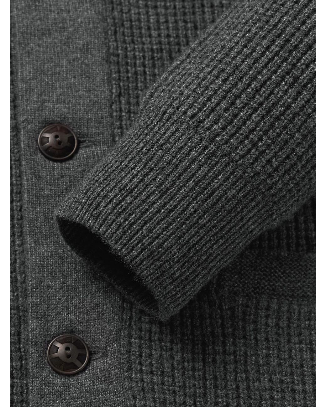 RRL Gray Shawl-Collar Waffle-Knit Cashmere Cardigan for men