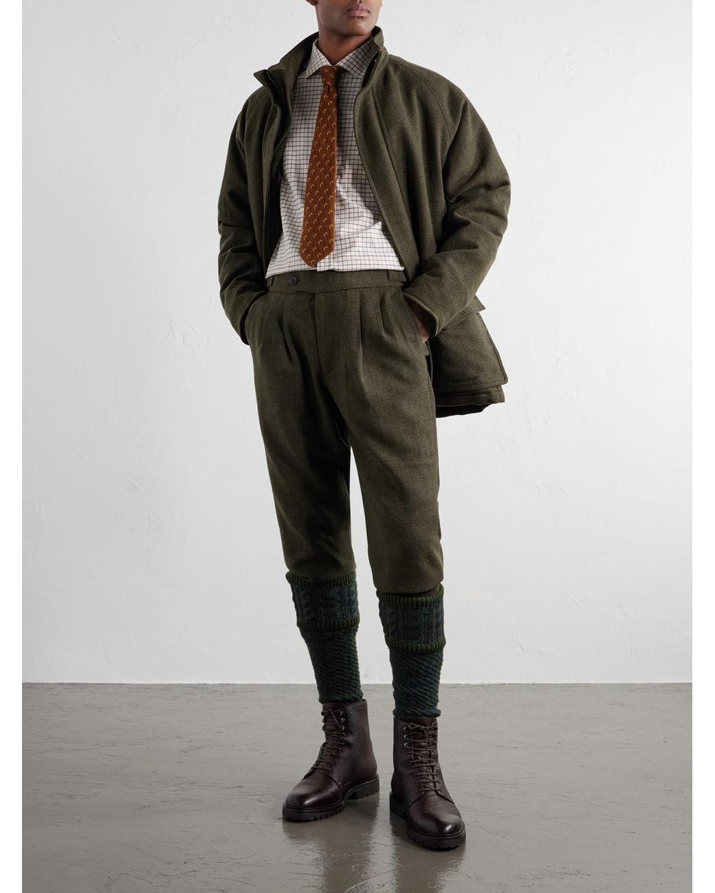 James Purdey & Sons Green Checked Pleated Wool-Tweed Trousers for men