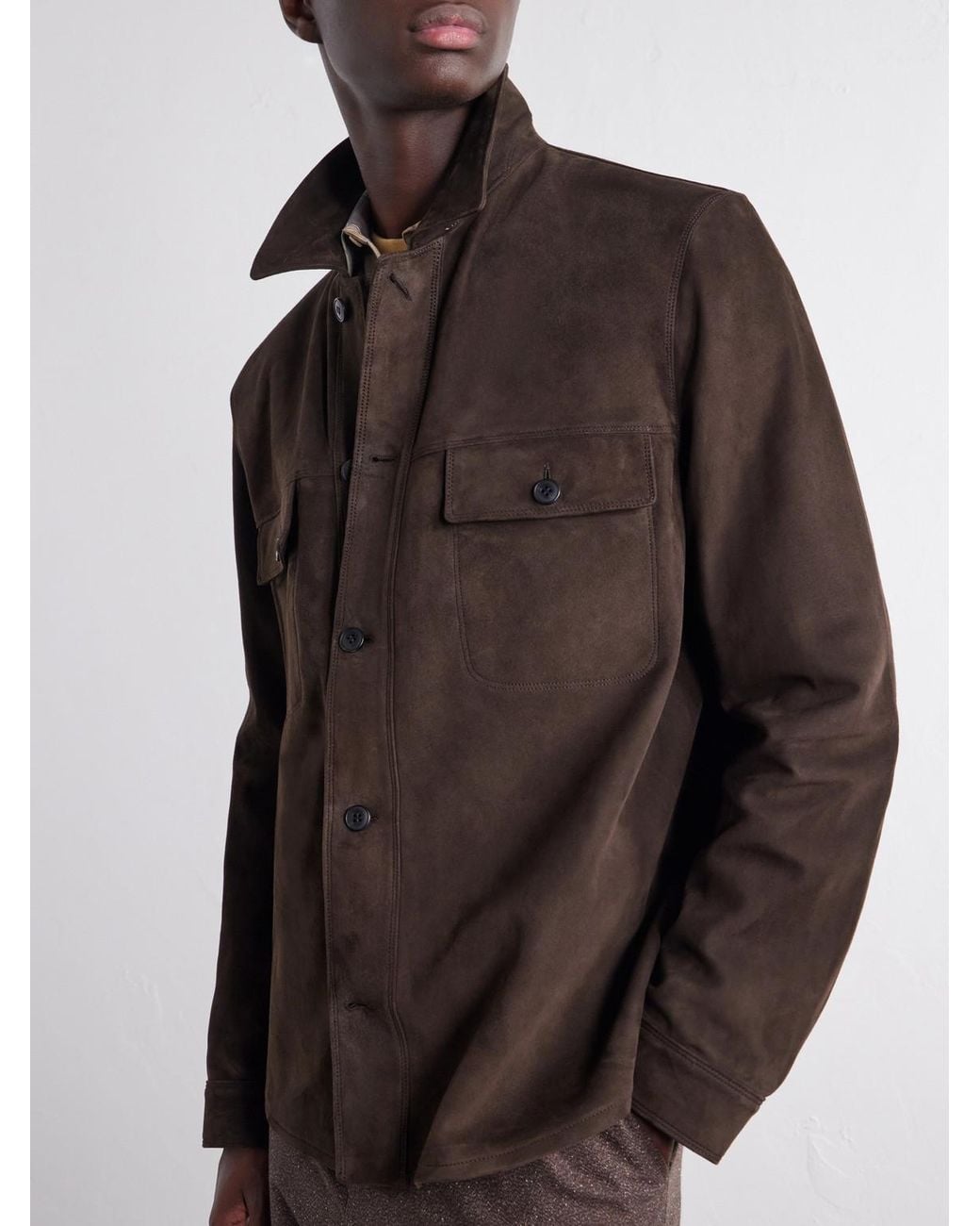Sunspel Brown Suede Overshirt for men