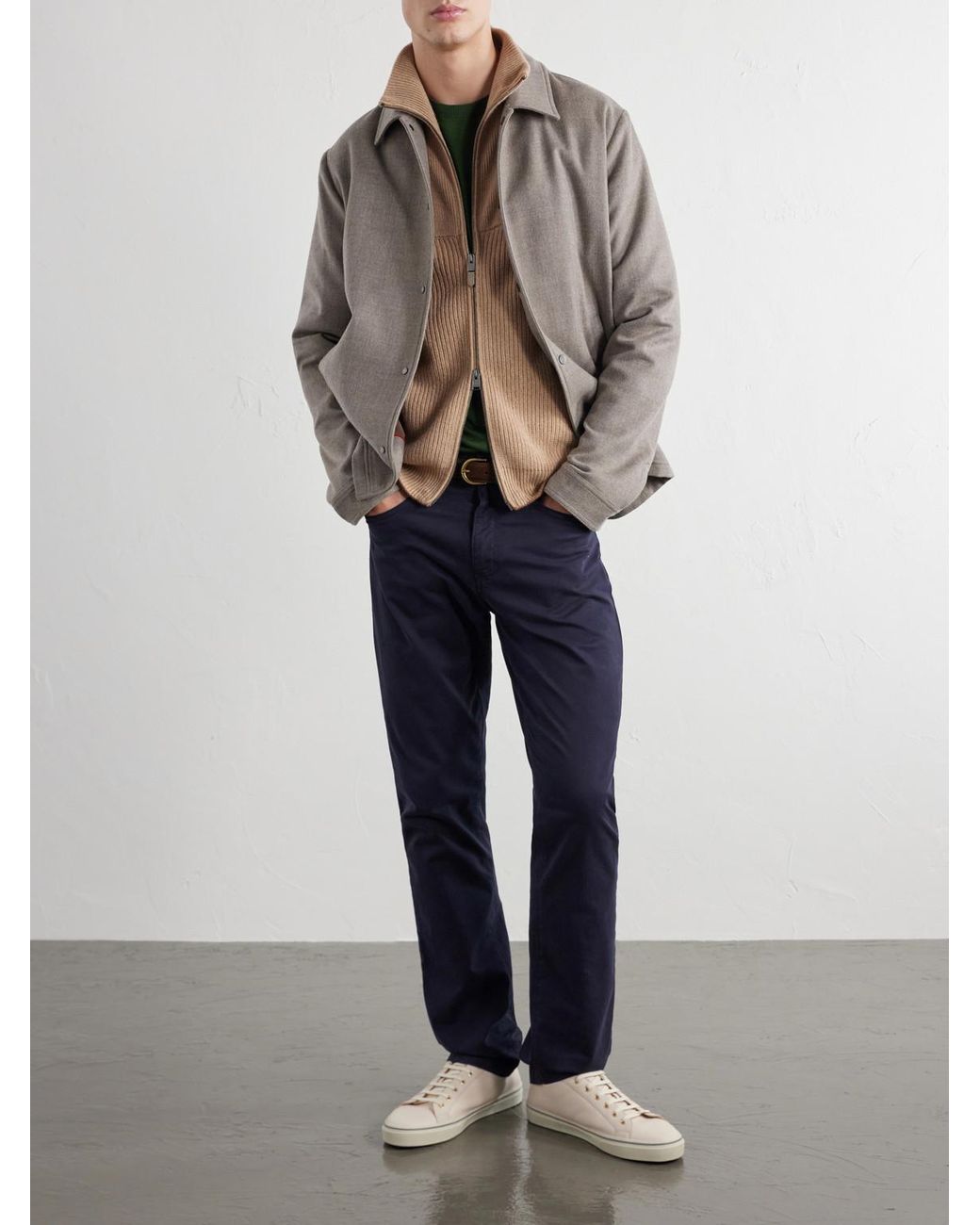 Canali Natural Wool And Cashmere-Blend Zip-Up Sweater for men