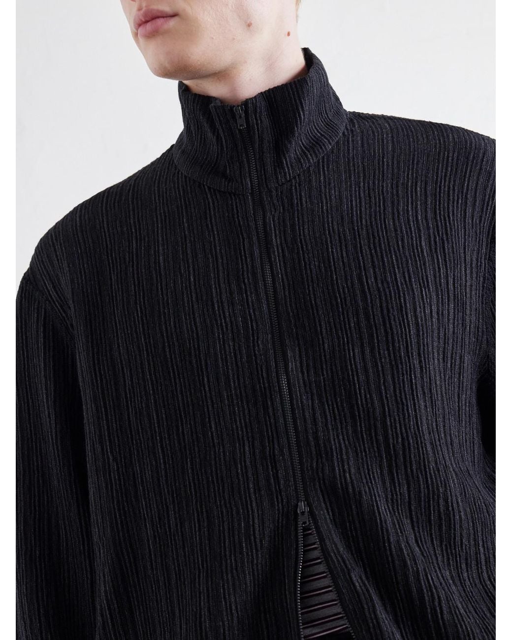 Our Legacy Blue Shrunken Plissé-Jersey Zip-Up Cardigan for men