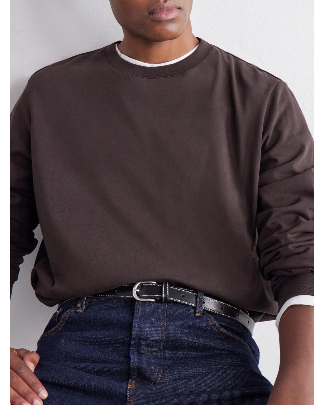 Casey Casey Brown Felix Gabardine-Trimmed Cotton-Jersey T-Shirt for men