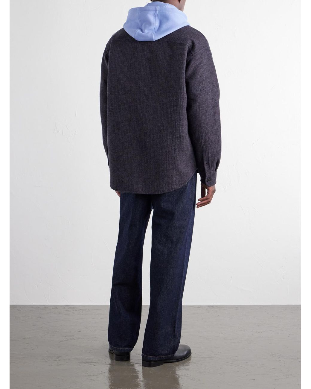 Loewe Blue Leather-Patched Wool And Silk-Blend Overshirt for men