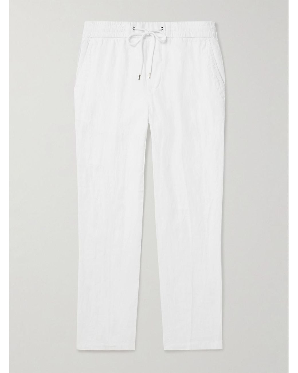 James Perse White Straight-Leg Garment-Dyed Linen Drawstring Trousers for men