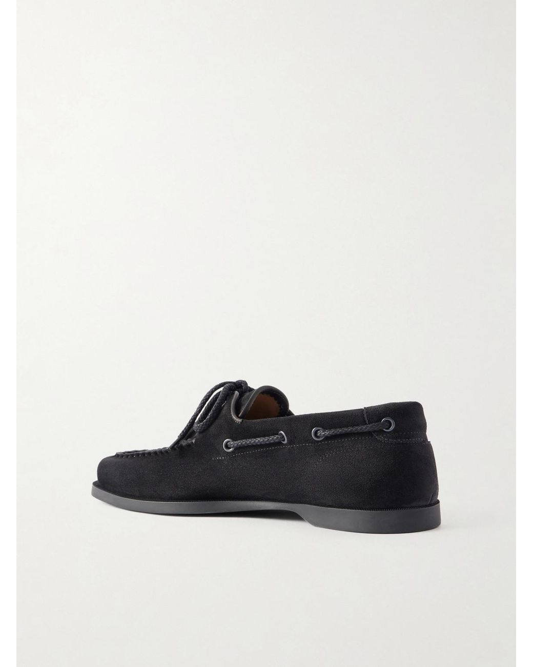 John Lobb Black Foil Suede Boat Shoes for men