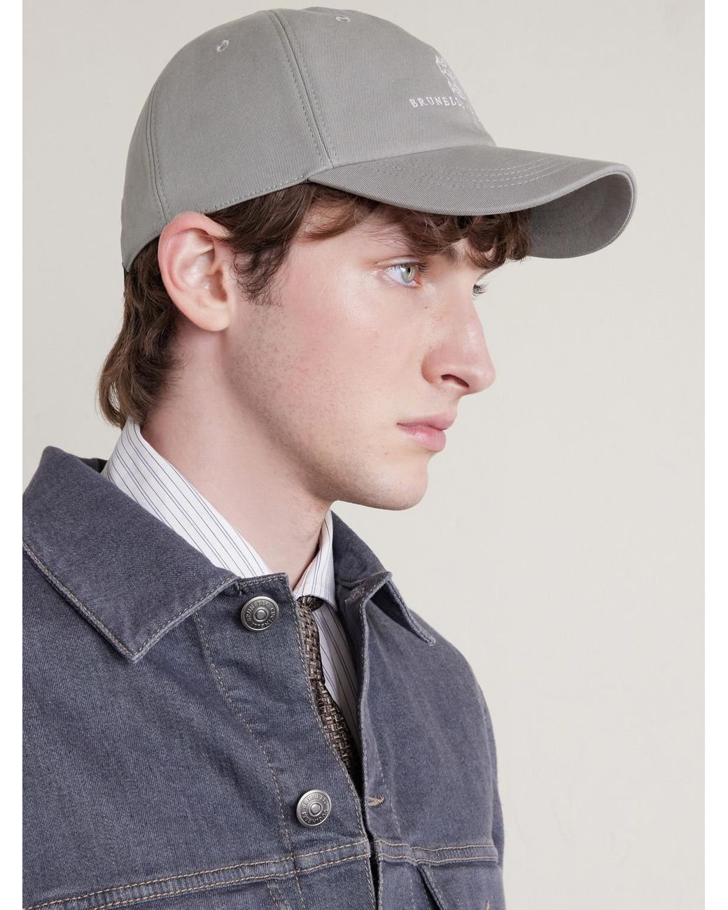 Brunello Cucinelli Gray Logo-embroidered Leather-trimmed Cotton-twill Baseball Cap for men