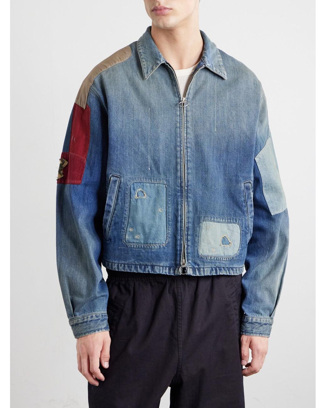 Kapital Blue Distressed Patchwork Denim Jacket for men