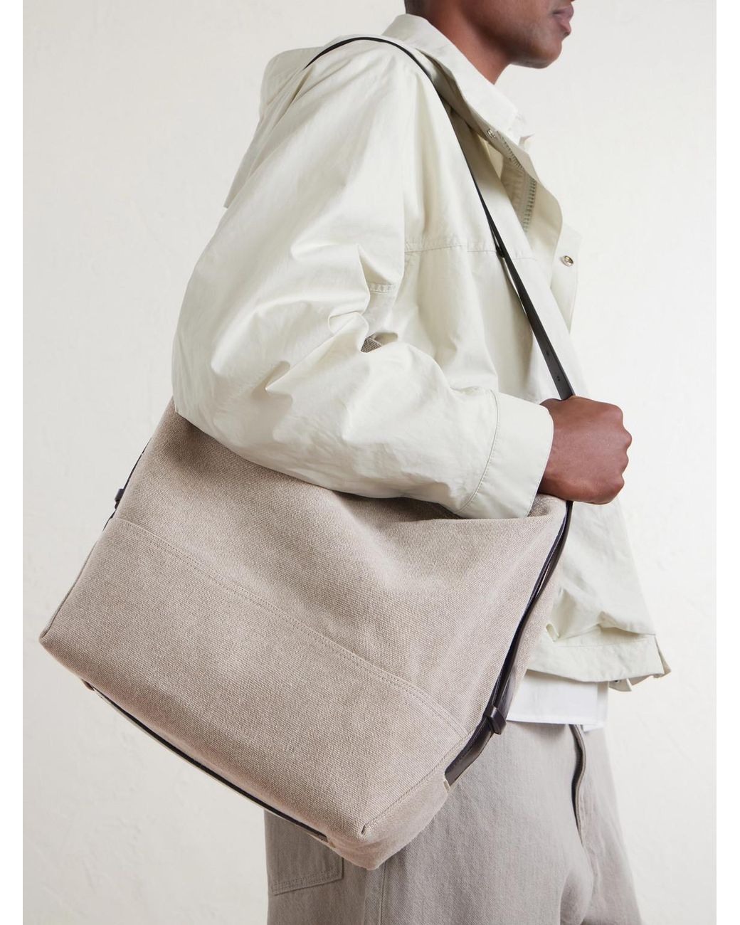 Lemaire Natural Leather-Trimmed Canvas Tote Bag for men