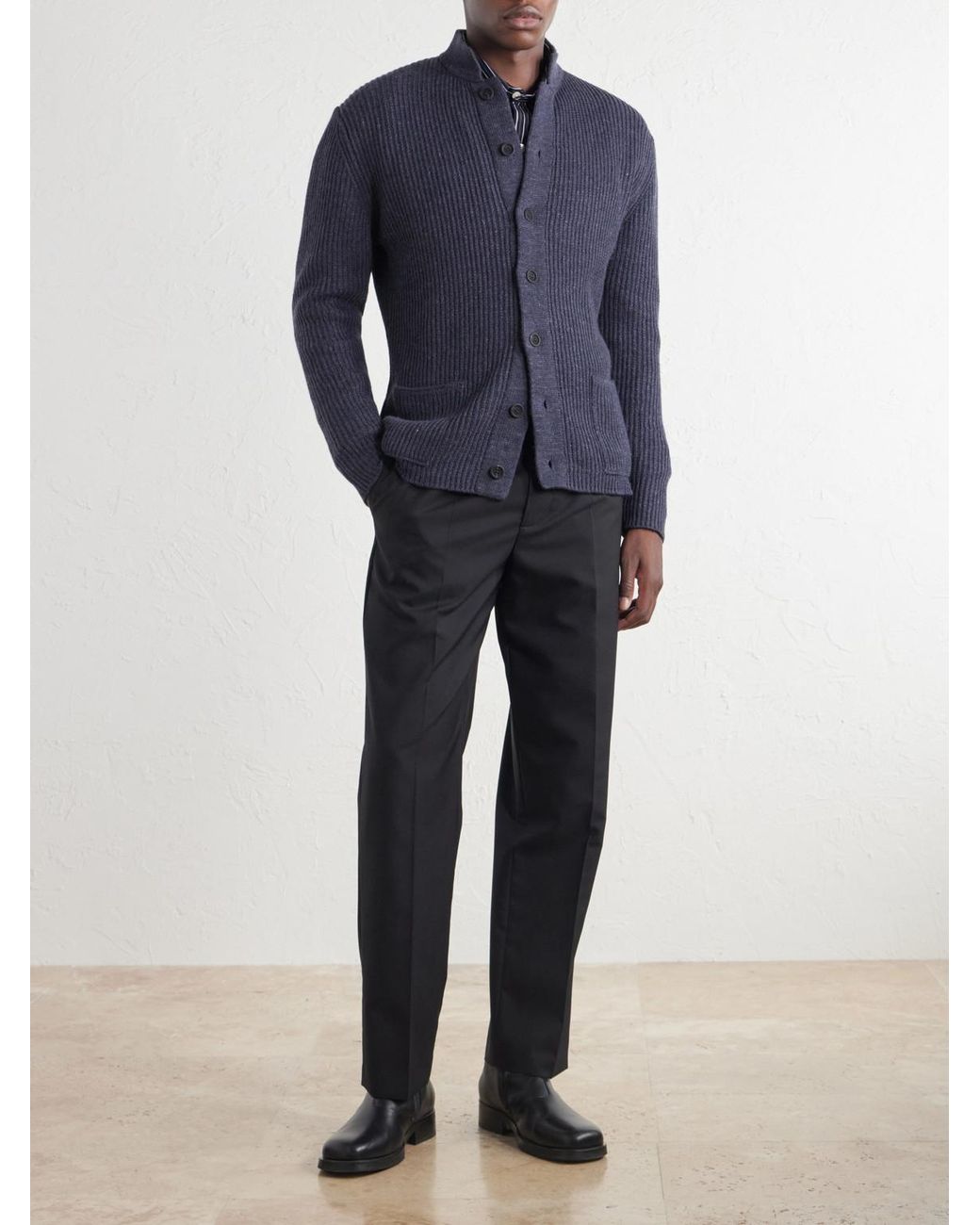 Inis Meáin Blue Boatbuilder Wool And Linen-Blend Cardigan for men