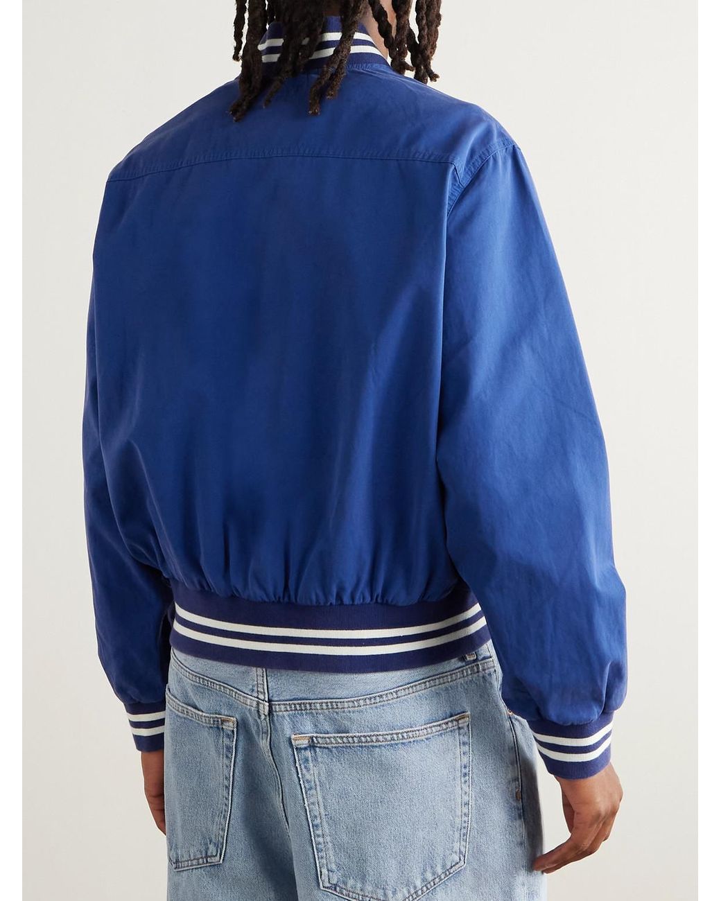 Noah Logo-Embroidered Striped Cotton Varsity Jacket in Blue for Noah Logo-Embroidered Striped Cotton Varsity Jacket in Blue for