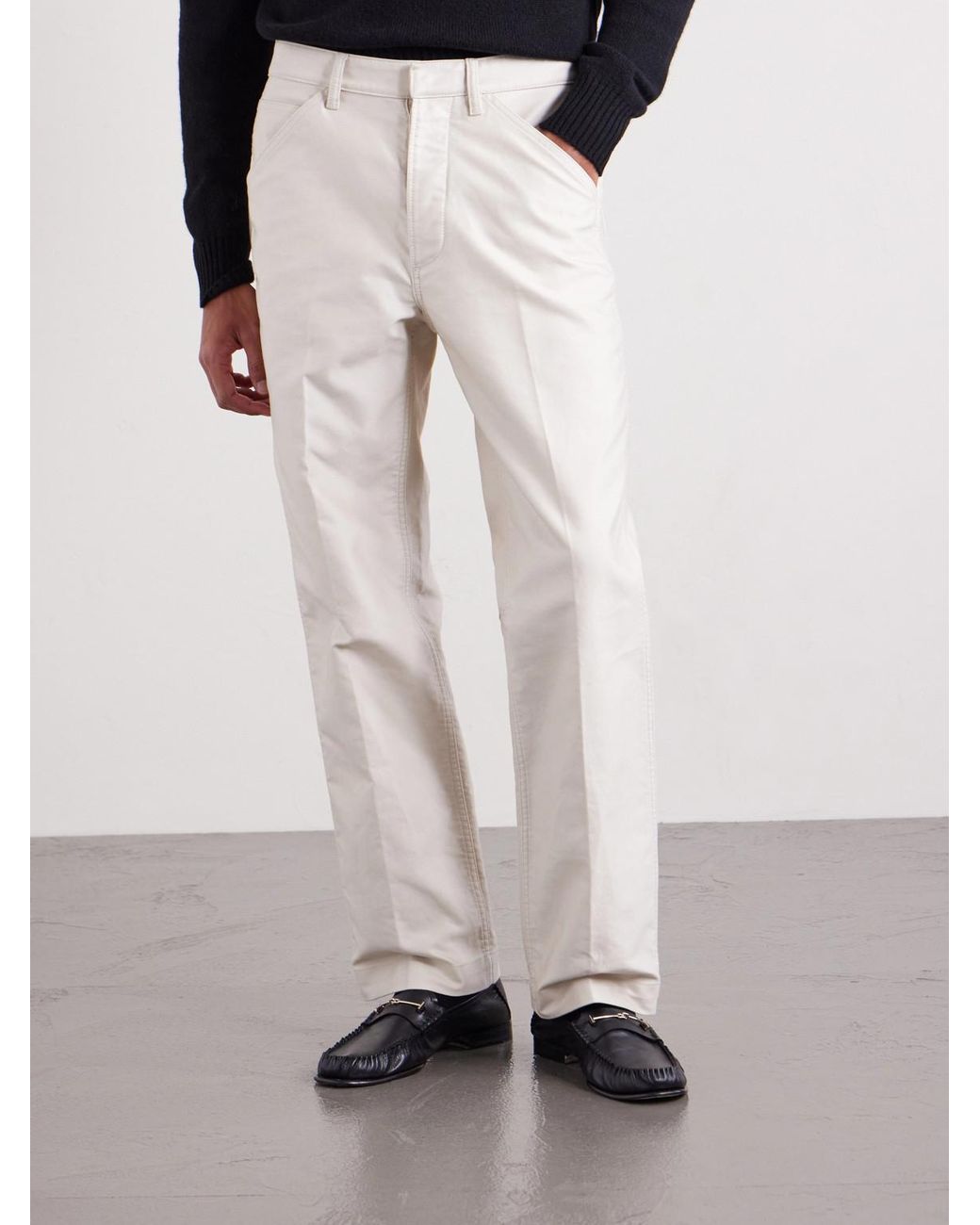 Tom Ford White Straight-Leg Cotton-Satin Trousers for men
