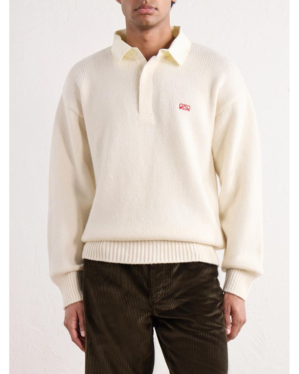 Loewe Natural Anagram-embroidered Cotton Twill-trimmed Wool-blend Polo Sweater for men
