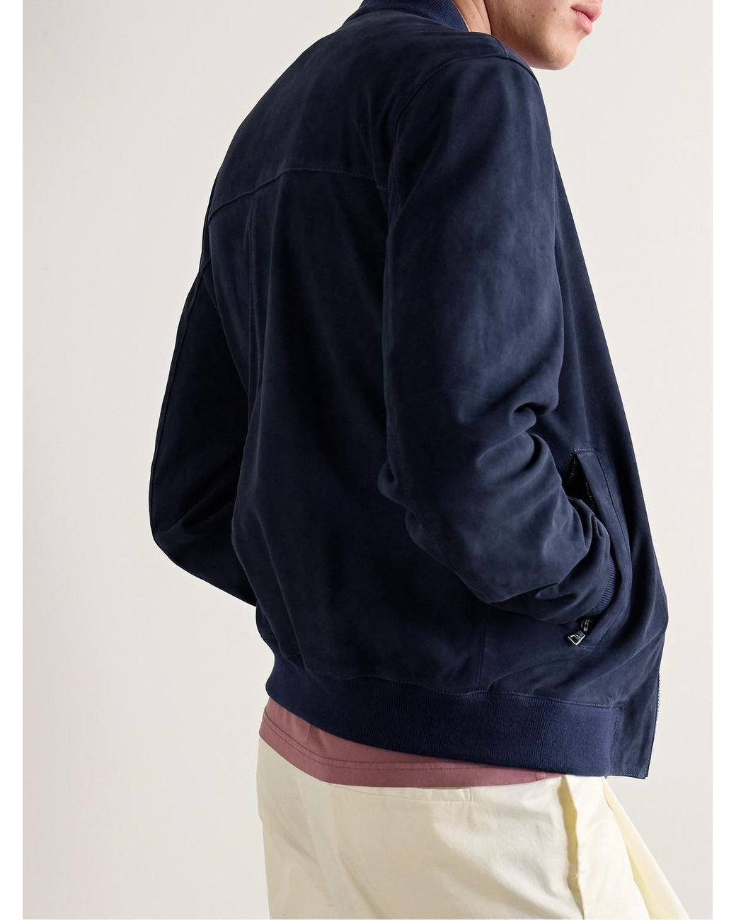 Mr P. Blue Suede Bomber Jacket for men