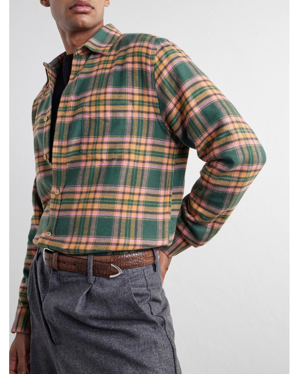 Portuguese Flannel Green Olivara Checked Cotton-Flannel Shirt for men