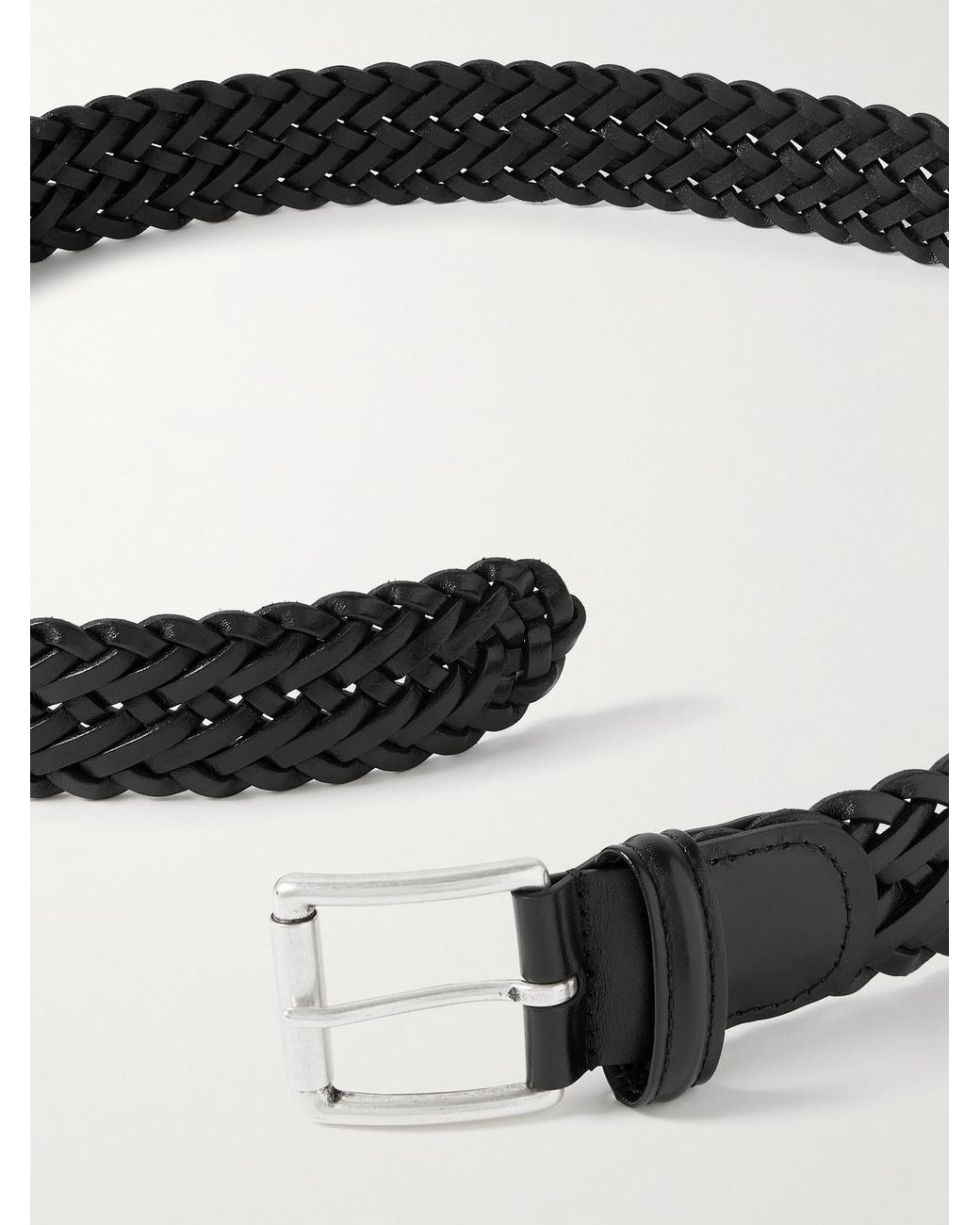 Andersons Black 3.5Cm Woven Leather Belt for men