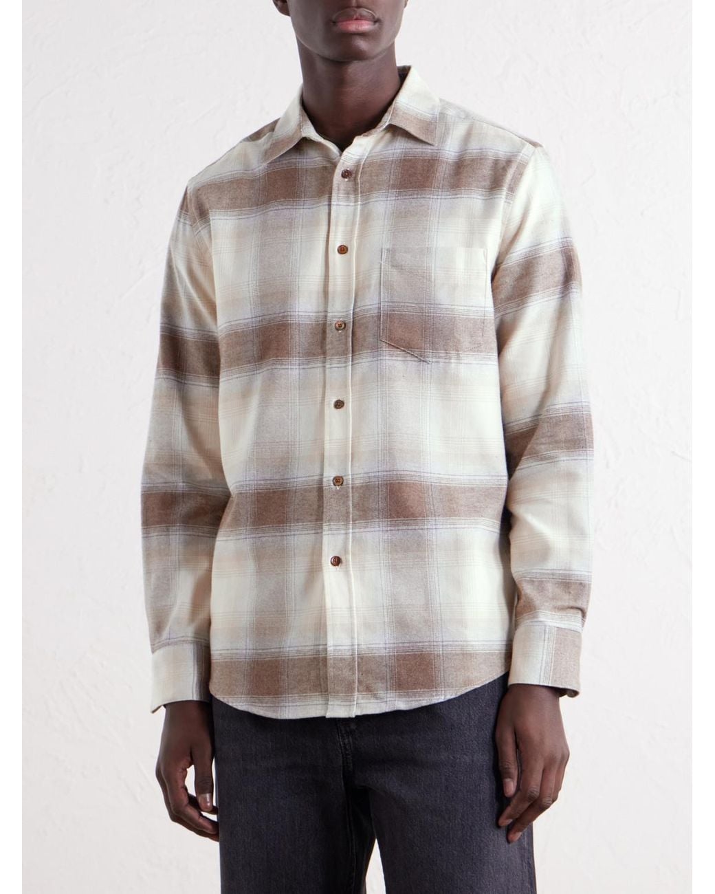 Portuguese Flannel Natural Pantine Checked Cotton-Flannel Shirt for men