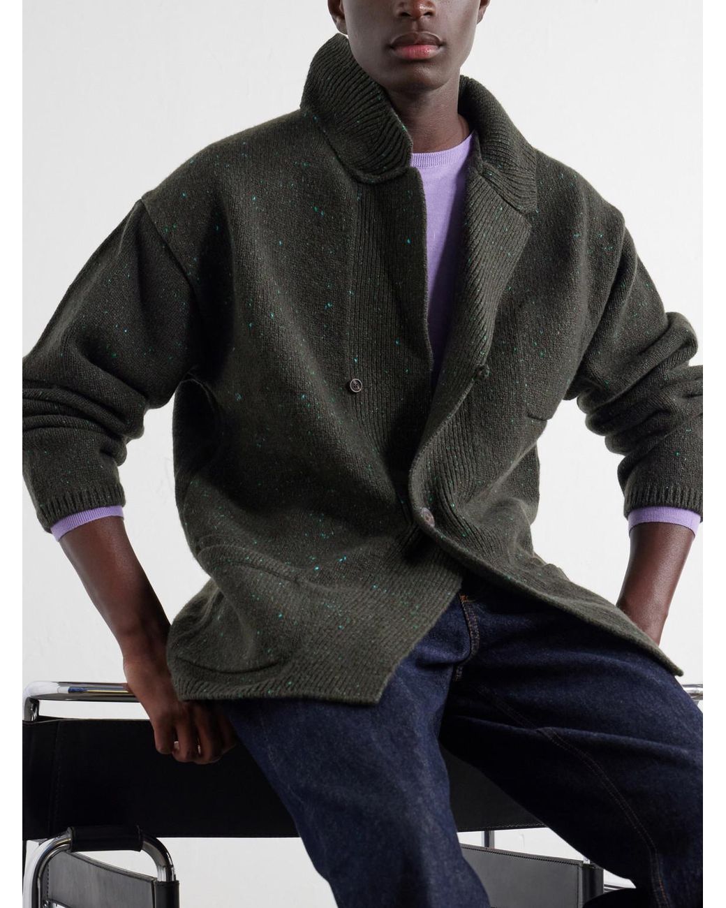 Inis Meáin Green Wool And Cashmere-Blend Cardigan for men