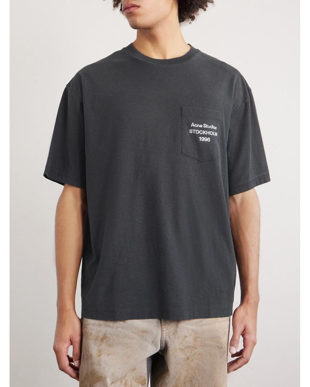 Acne Blue Exford U Oversized Logo-print Distressed Cotton-jersey T-shirt for men