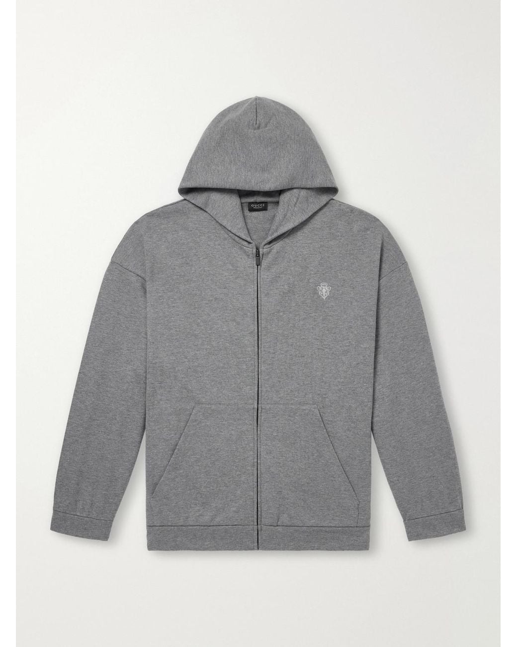 Gucci Gray Logo-Embroidered Cotton And Cashmere-Blend Jersey Zip-Up Hoodie for men