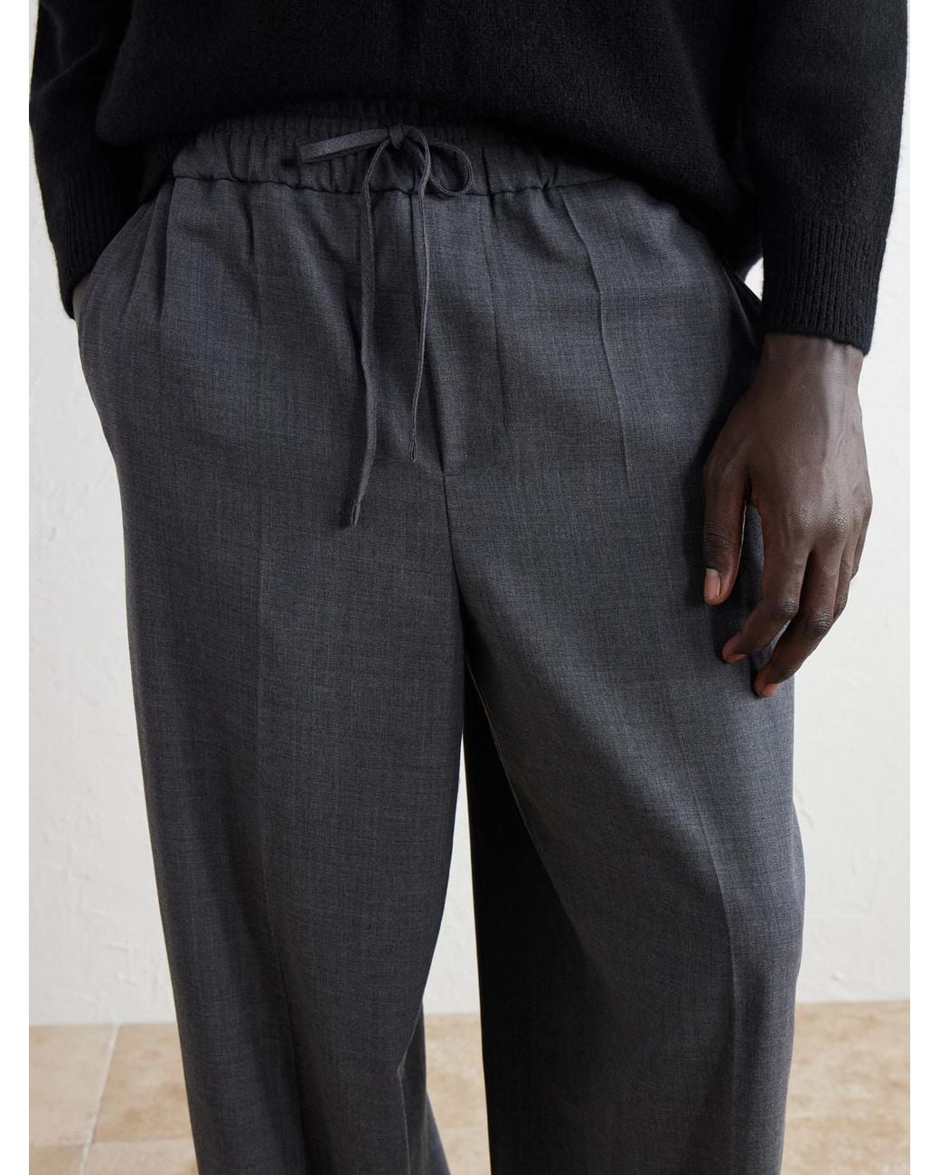 AMI Gray Wide-Leg Virgin Wool Trousers for men