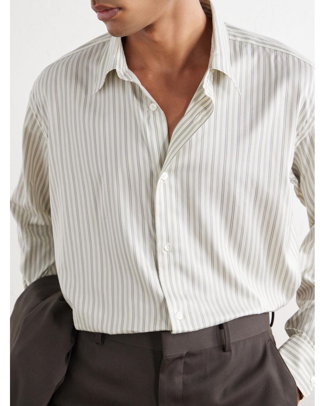 Auralee White Striped Cotton And Silk-Blend Shirt for men