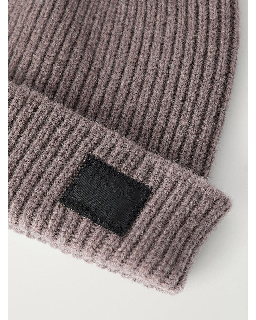 Paul Smith Gray Logo-Appliquéd Ribbed Cashmere And Merino Wool-Blend Beanie
