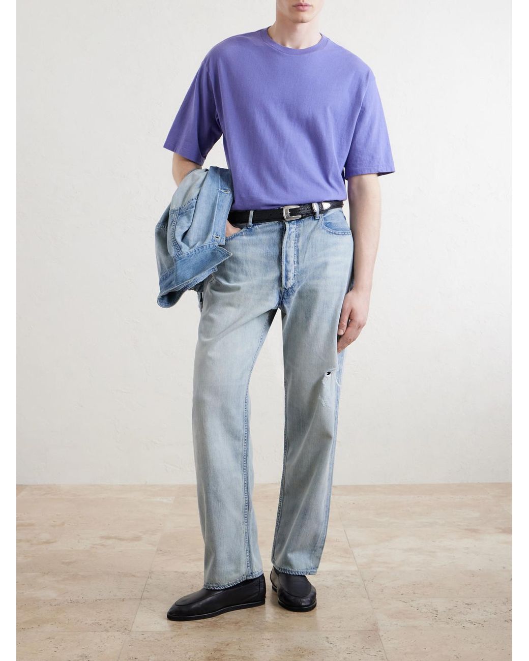 Auralee Purple Organic Cotton-Jersey T-Shirt for men