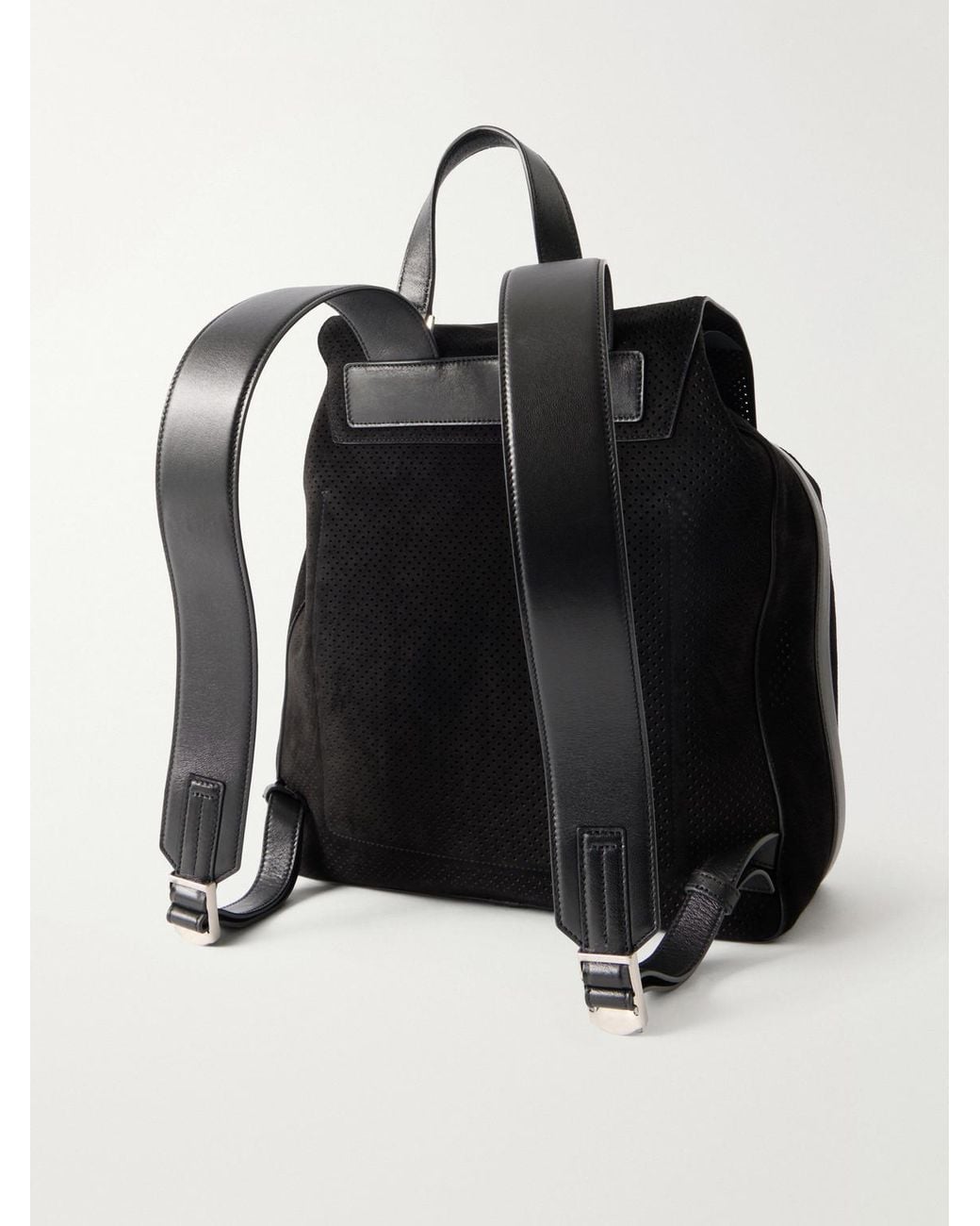 Tom Ford Black T Line Leather-trimmed Perforated Suede Backpack for men