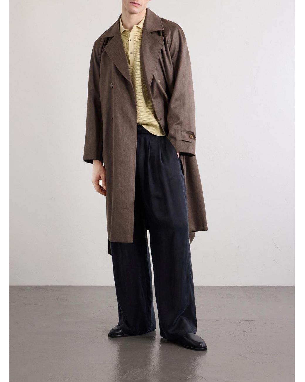 De Bonne Facture Brown Grandad Double-Breasted Wool And Cotton-Blend Coat for men