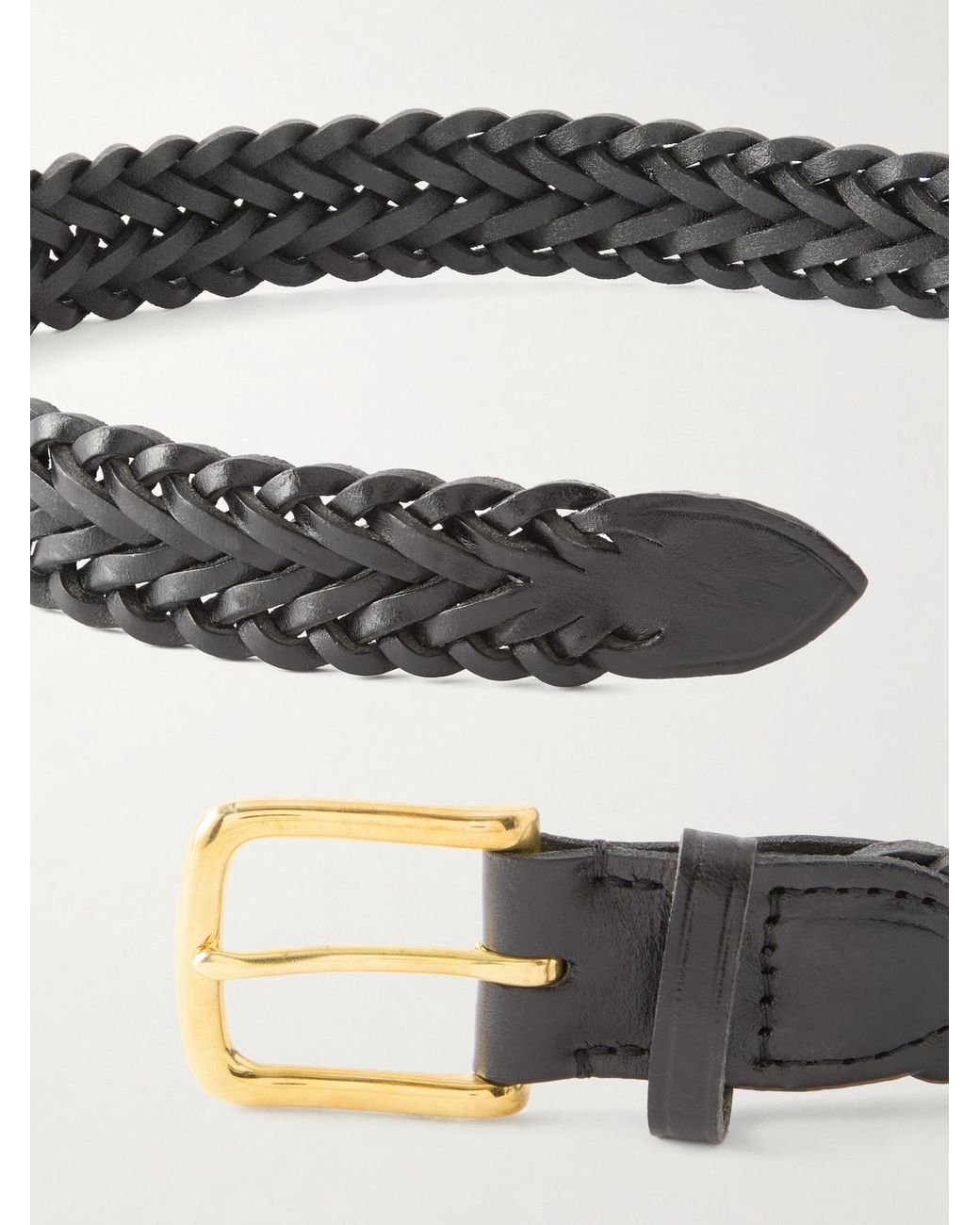 Drake's Black 3.5Cm Woven Leather Belt for men