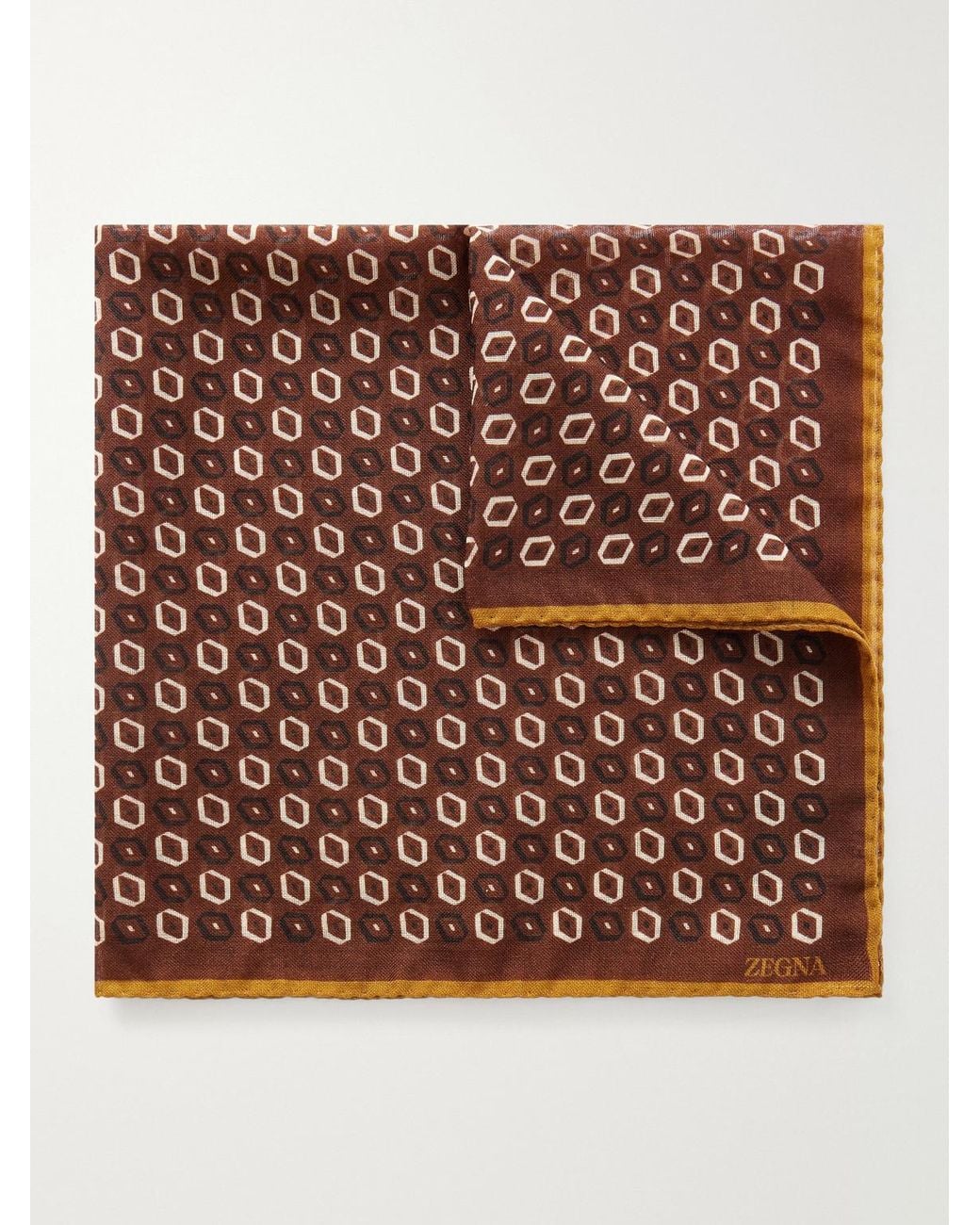 Zegna Brown Printed Wool Pocket Square for men