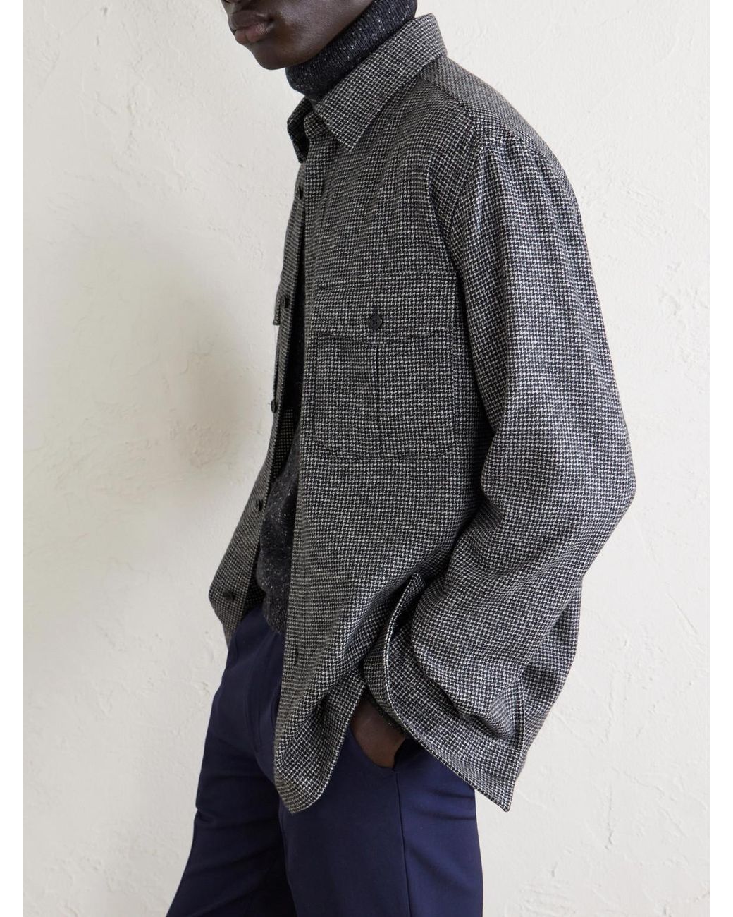 Dunhill Black Houndstooth Wool Overshirt for men