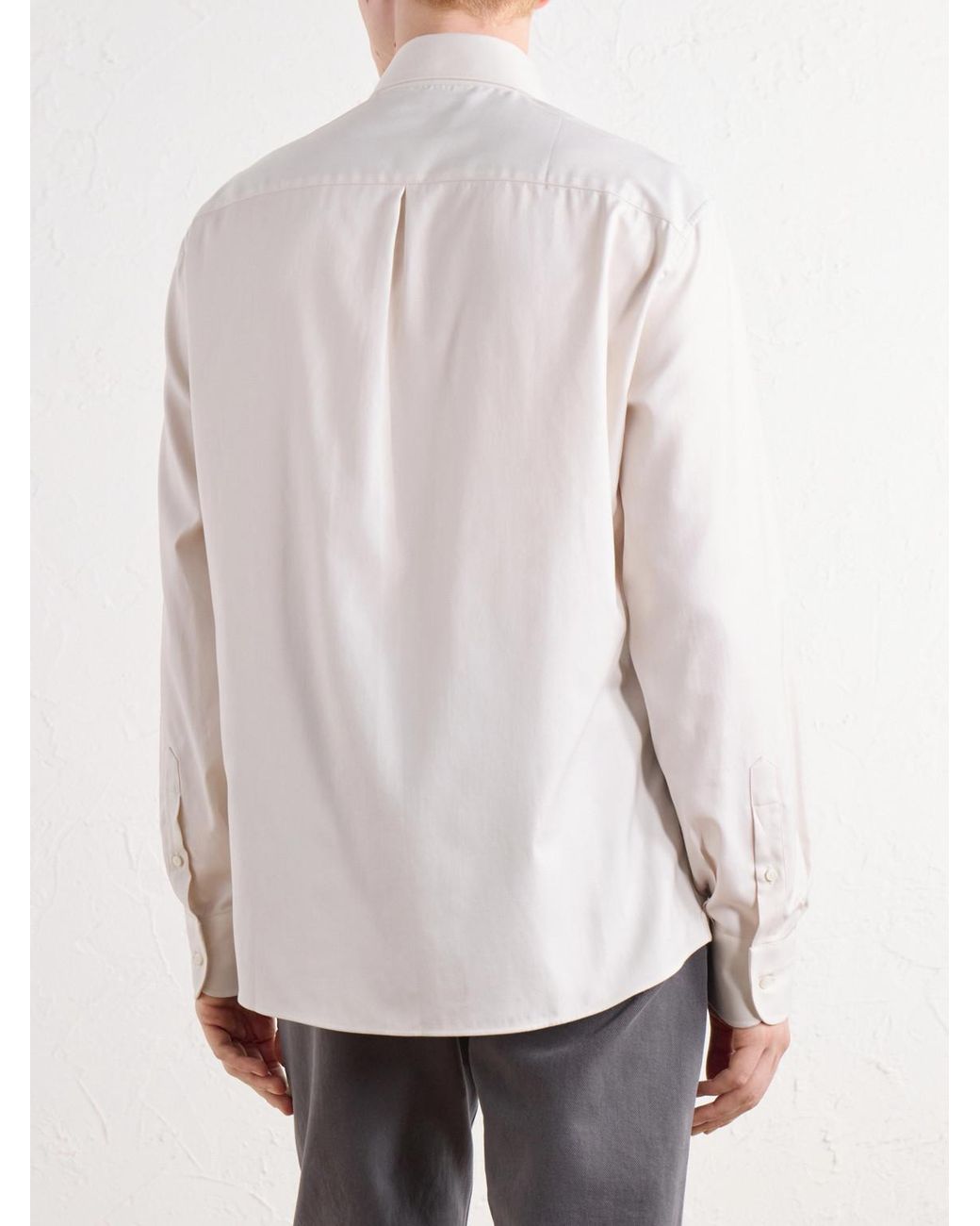 Brunello Cucinelli Natural Button-Down Cotton-Poplin Shirt for men