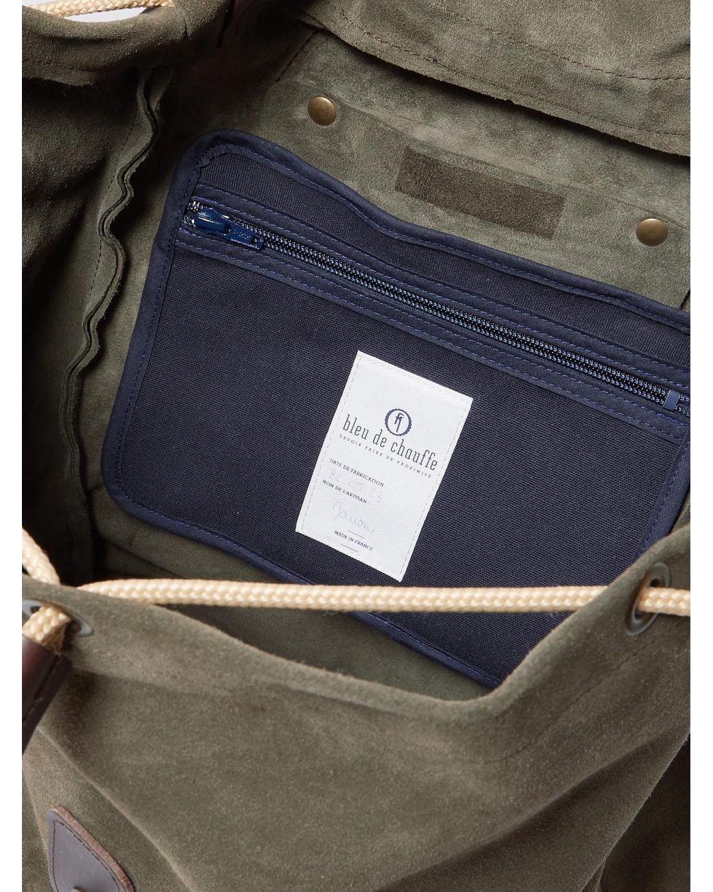 Bleu De Chauffe Green Camp Leather-Trimmed Suede Backpack for men