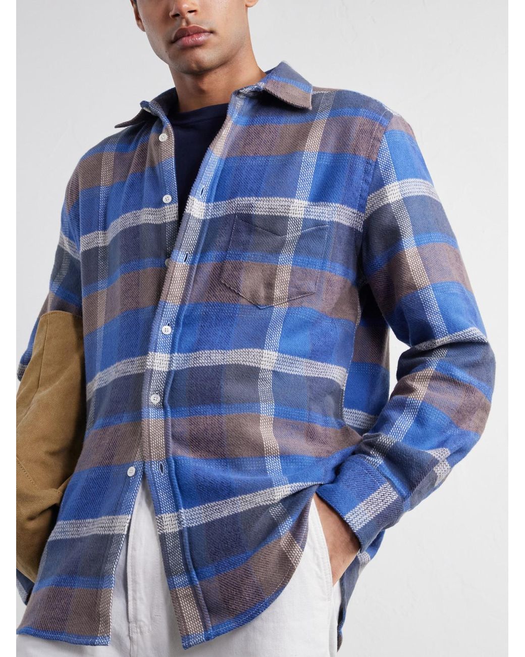 Portuguese Flannel Blue Alpino Checked Cotton-Flannel Shirt for men