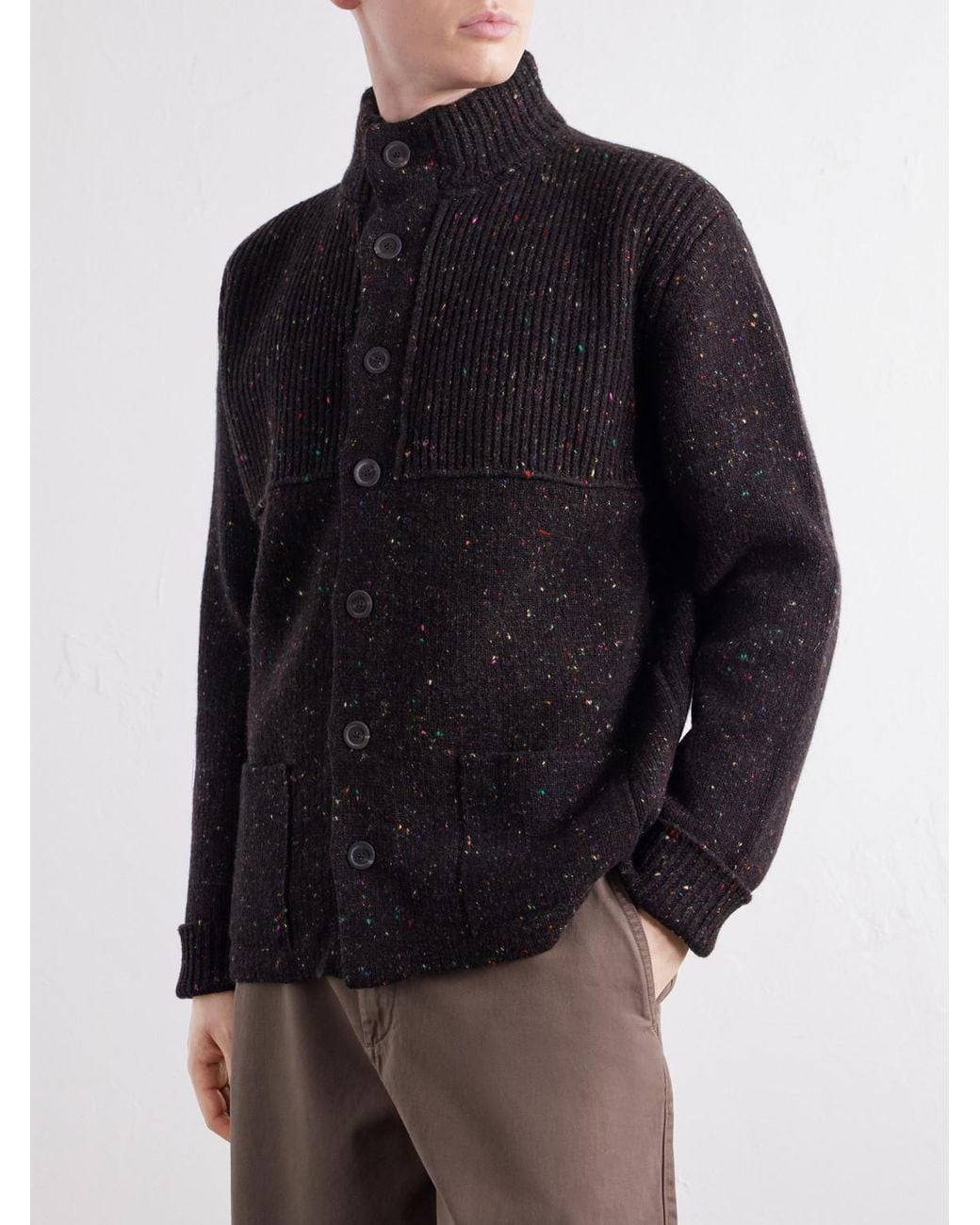 Inis Meáin Black Storm Merino Wool And Cashmere-Blend Cardigan for men