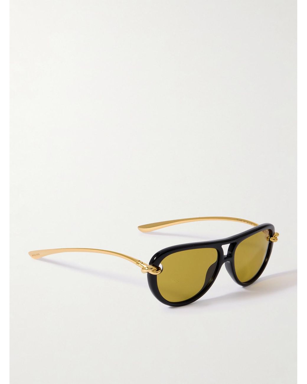 Bottega Veneta Black Double-Bridge Aviator-Style Acetate And-Tone Metal Sunglasses for men