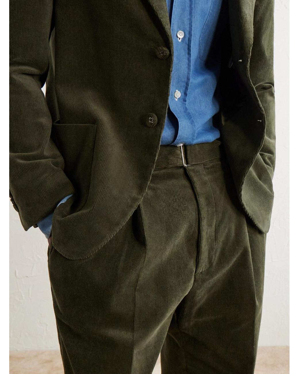 Officine Generale Green Hugo Straight-Leg Cotton-Blend Corduroy Trousers for men
