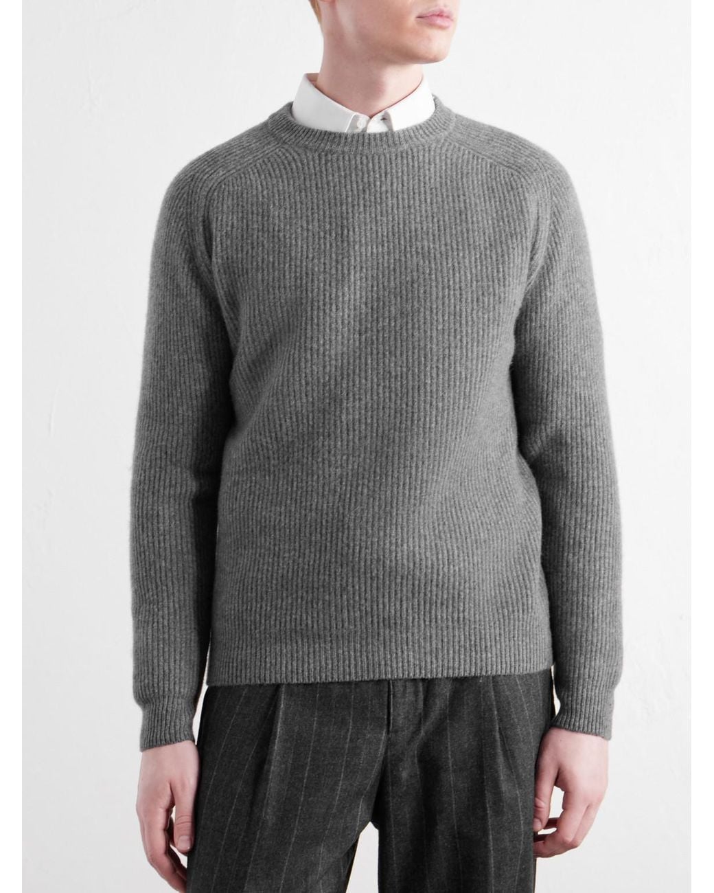 Piacenza 1733 Gray Ribbed Wool And Cashmere-Blend Sweater for men