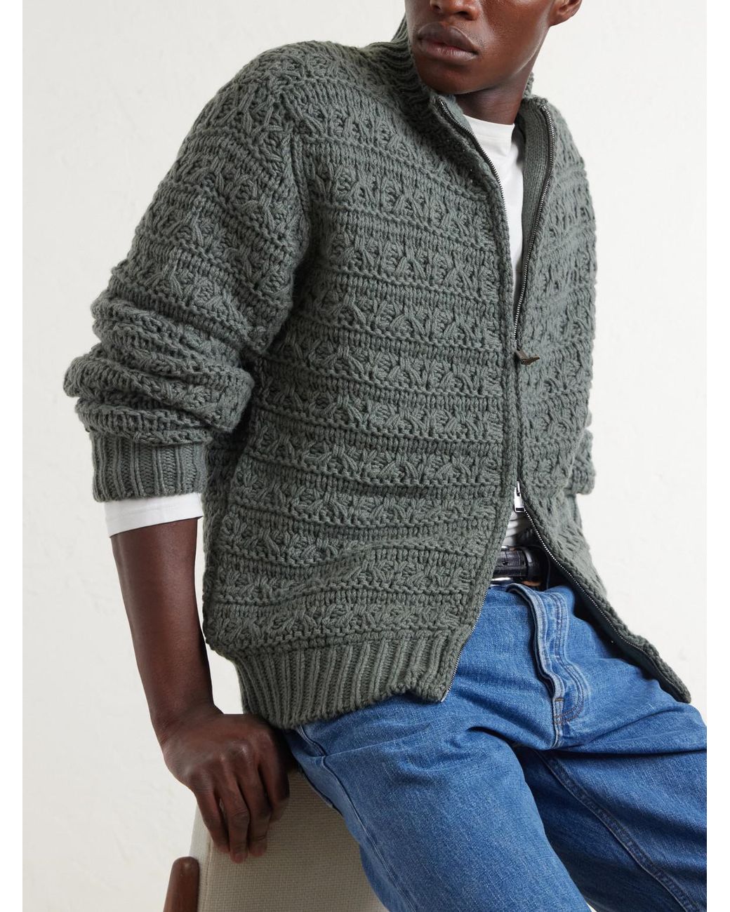 Canali Gray Alpaca-Blend Zip-Up Sweater for men