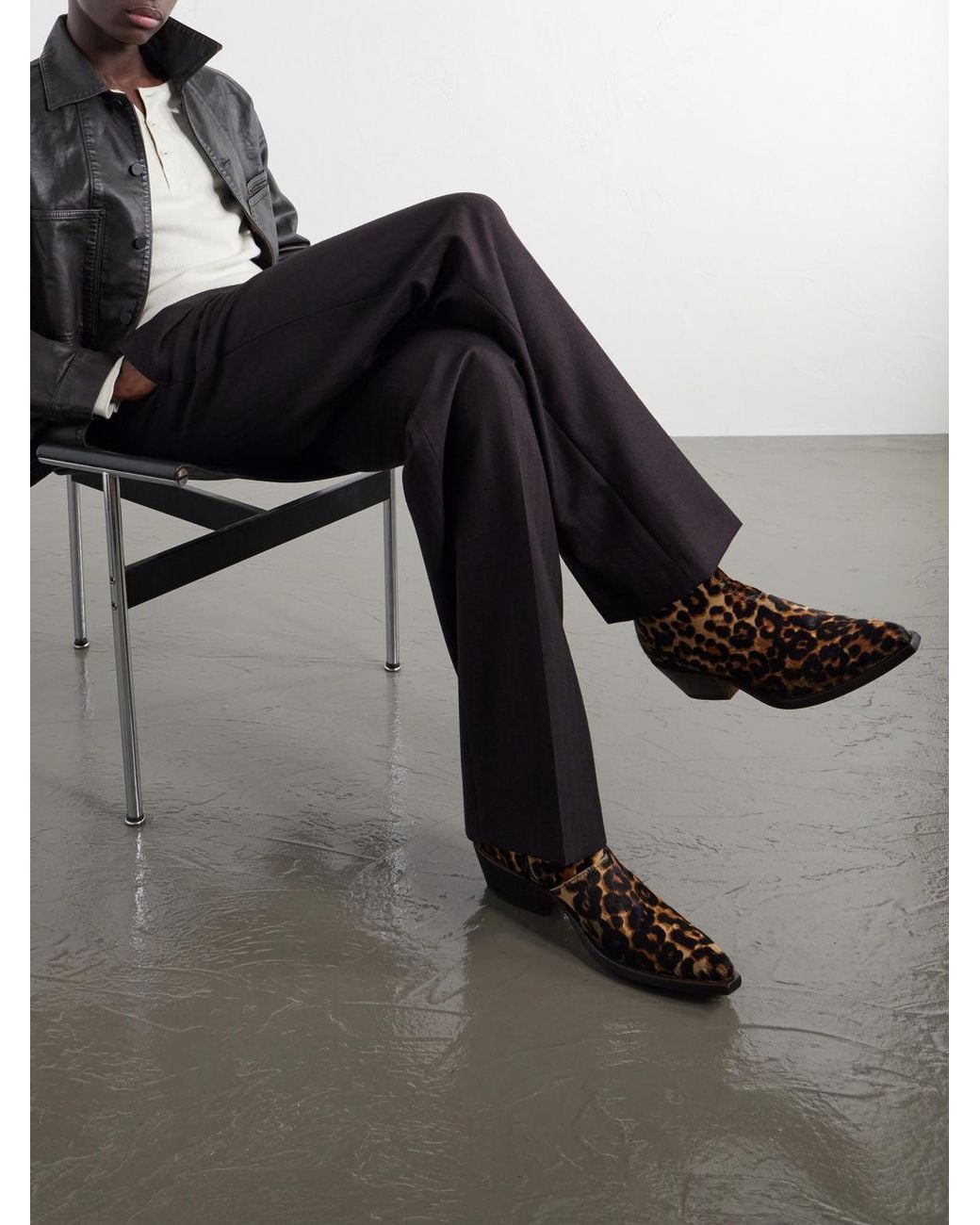 424 Brown Leopard-Print Calf-Hair Chelsea Boots for men